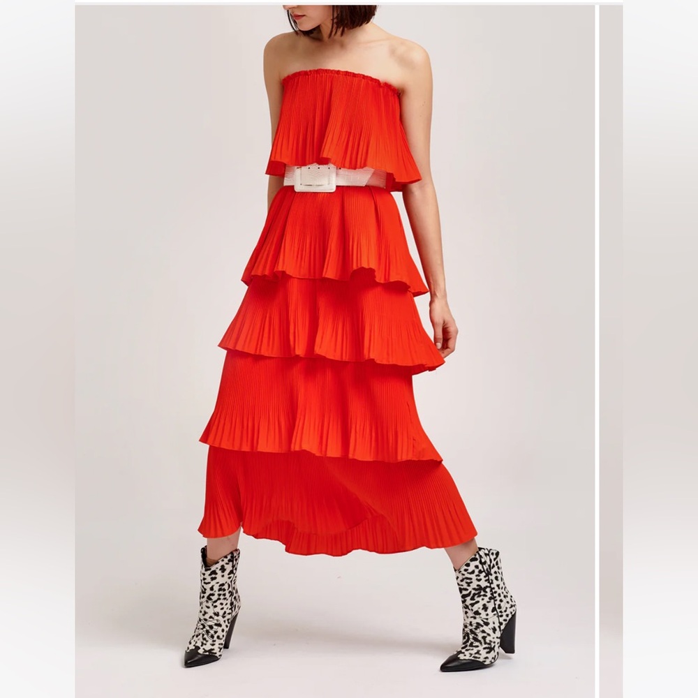 Essentiel Antwerp Valentina Tiered Ruffled Dress in Red Size 4